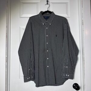 Ralph Lauren Mens Gingham Button Down Shirt Black White Custom‎ Fit 17.5 34/35